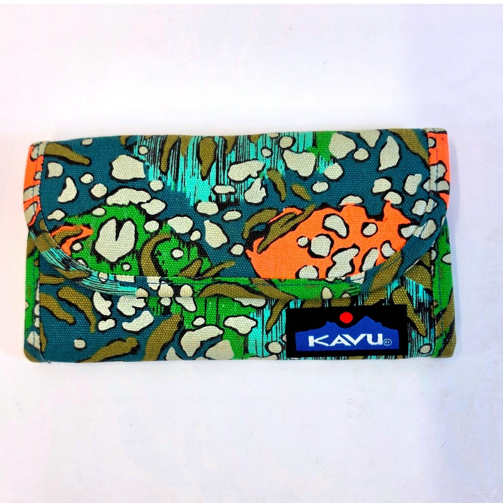KAVU Big Spender Wallet Abstract Print Canvas Women Green Orange